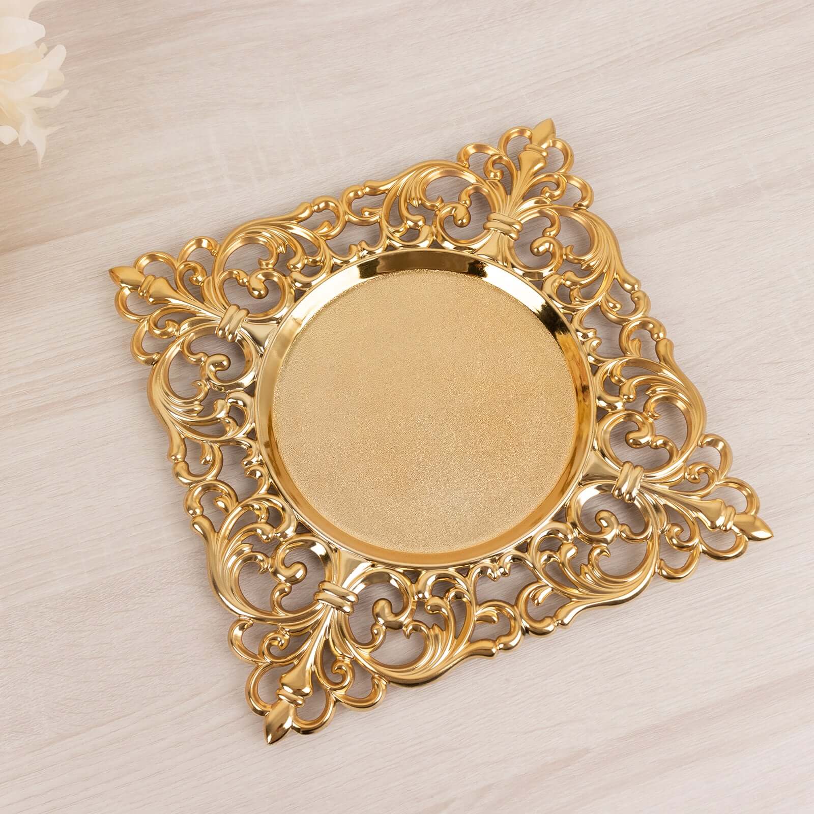 6-Pack Acrylic Charger Plates 12" Square Gold with Hollow Lace Border - Event Tabletop Decorative Charger Tableware - Image 6