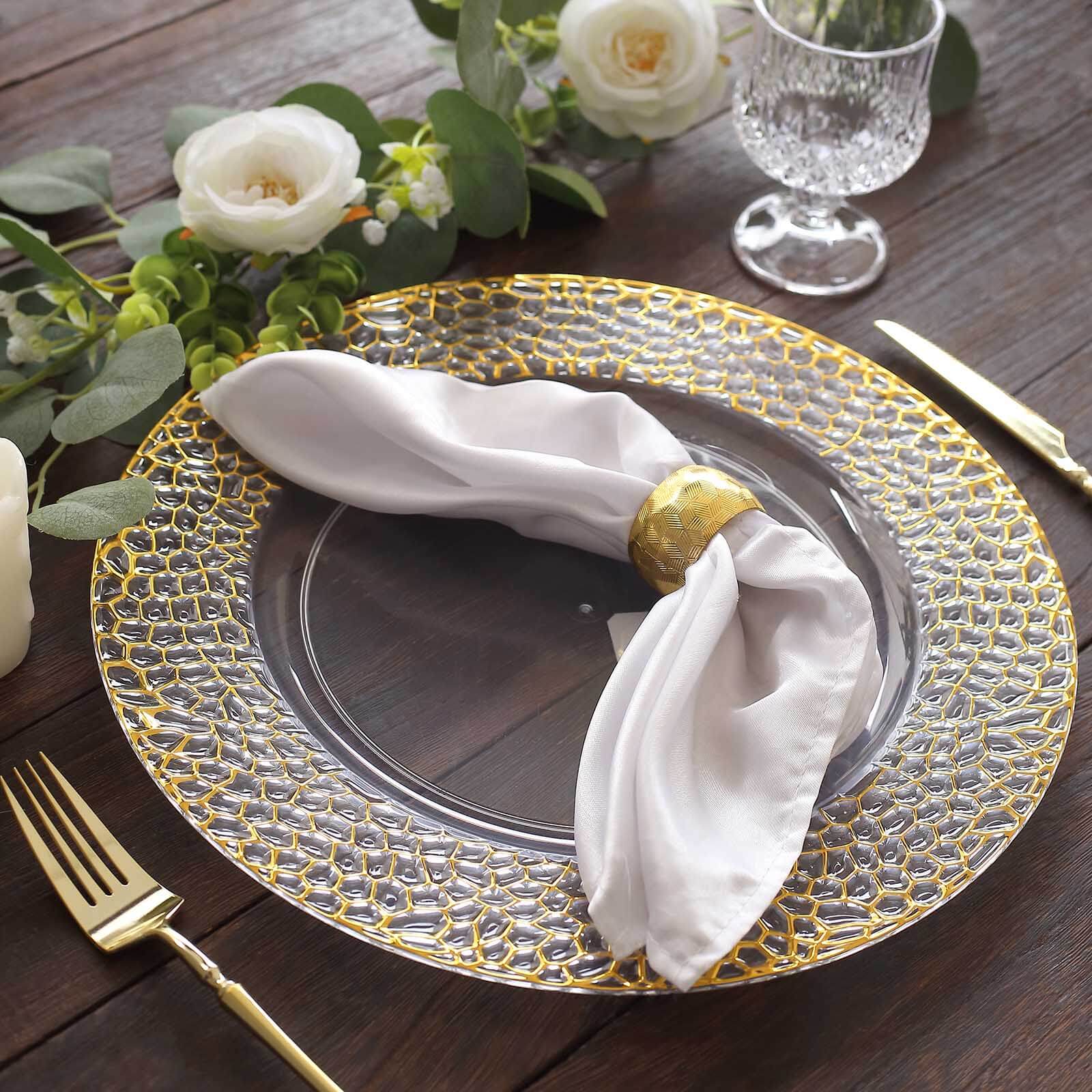 6-Pack Acrylic Charger Plates 13" Round Clear with Gold Hammered Rim - Decorative Plastic Charger Tableware - Image 5