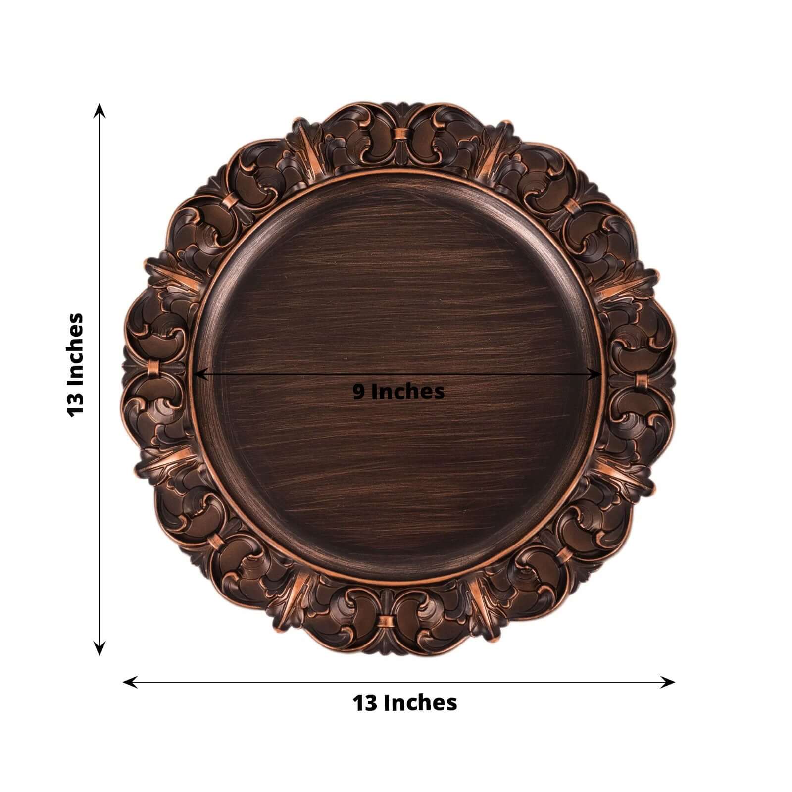 6-Pack Acrylic Charger Plates 13" Round Dark Brown with Aristocrat Retro Baroque Rim - Ornate Plastic Decorative Chargers - Image 3