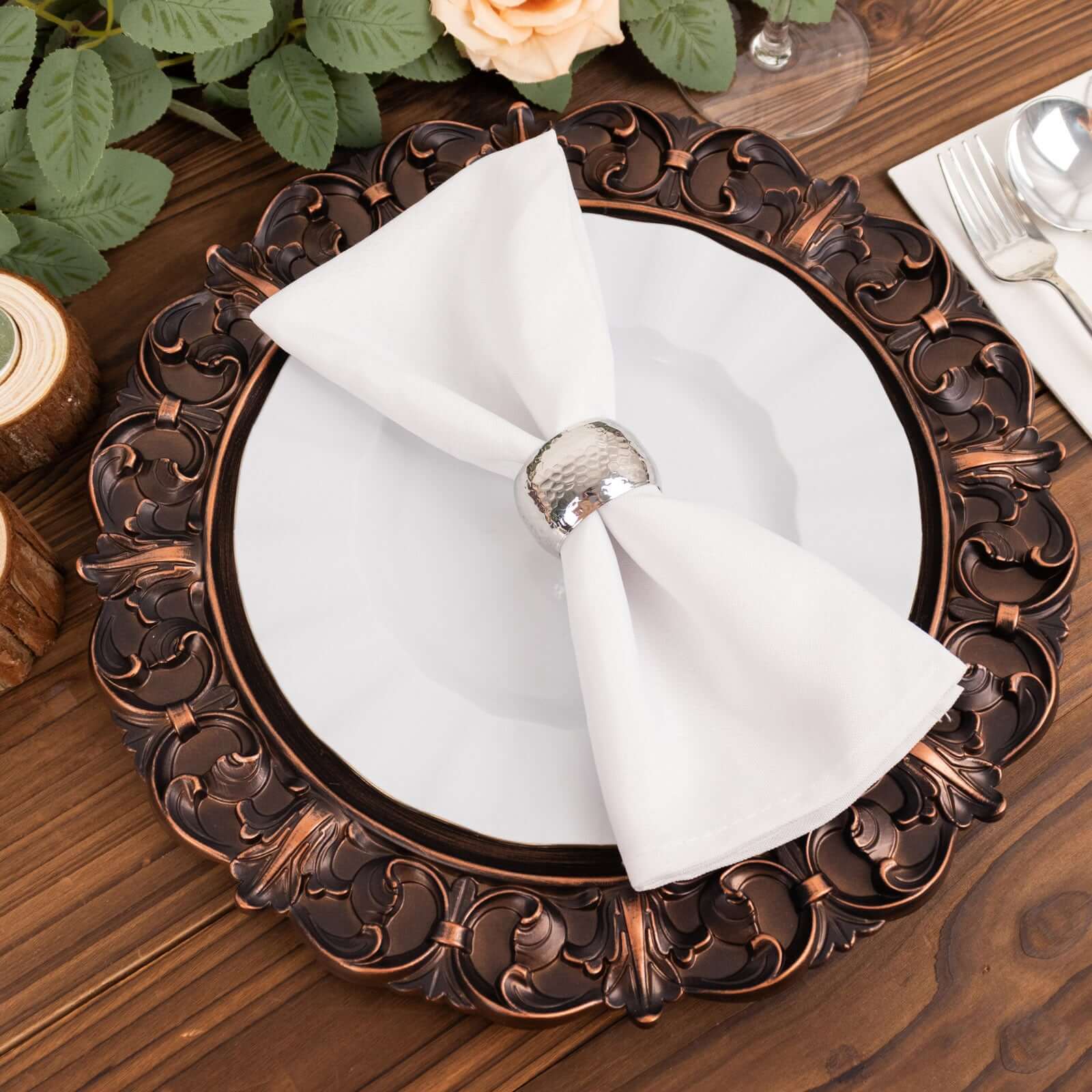 Alternative view of 6-Pack Acrylic Charger Plates 13" Round Dark Brown with Aristocrat Retro Baroque Rim - Ornate Plastic Decorative Chargers