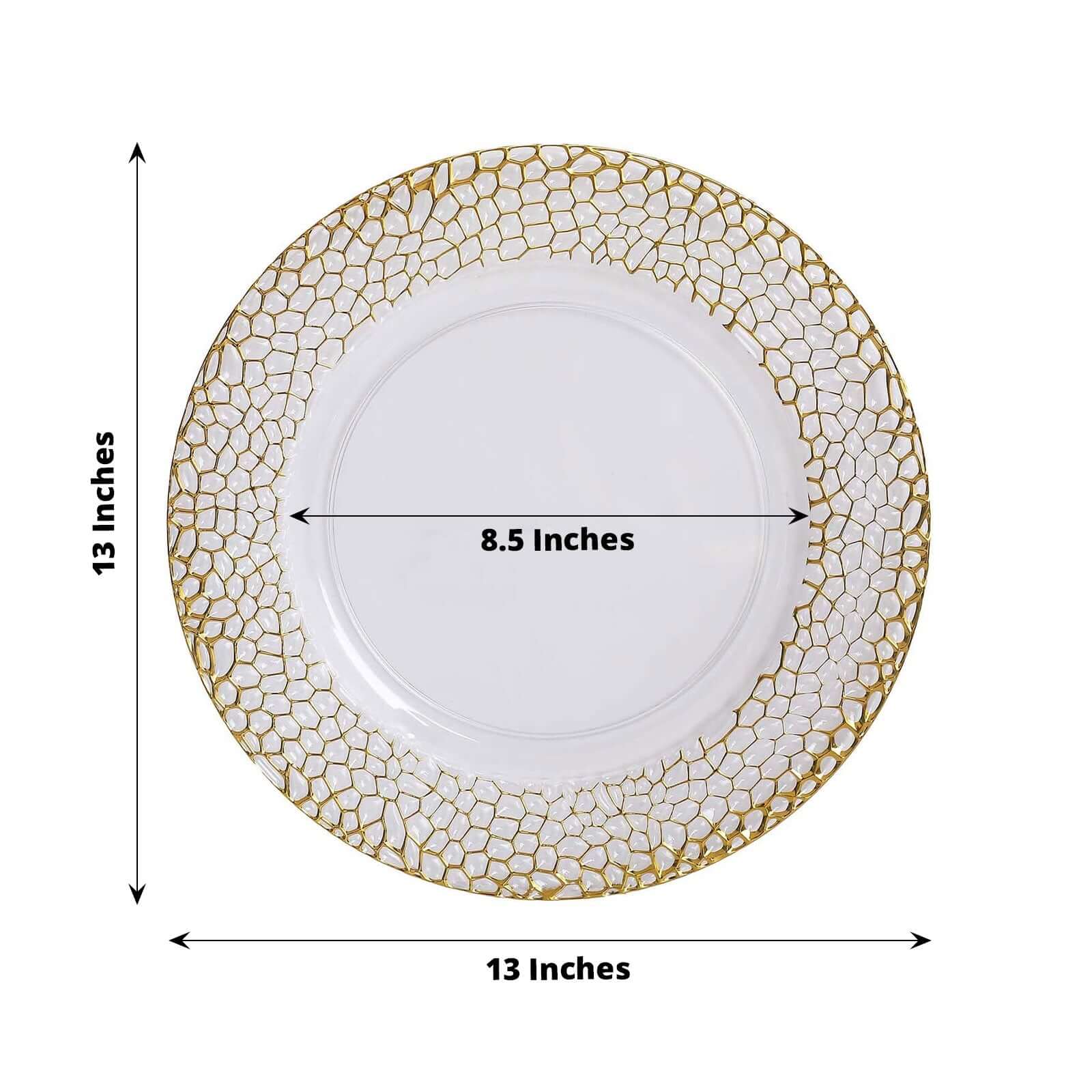 6-Pack Acrylic Charger Plates 13" Round Clear with Gold Hammered Rim - Decorative Plastic Charger Tableware - Image 3