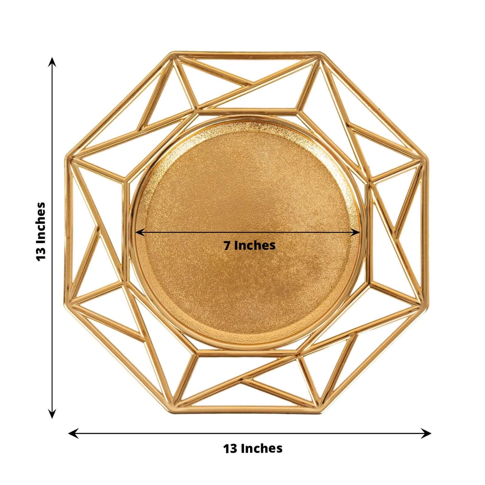 6-Pack Acrylic Charger Plates 13" Octagon Metallic Gold with Hollow Geometric Rim - Plastic Disposable Decorative Chargers - Image 3