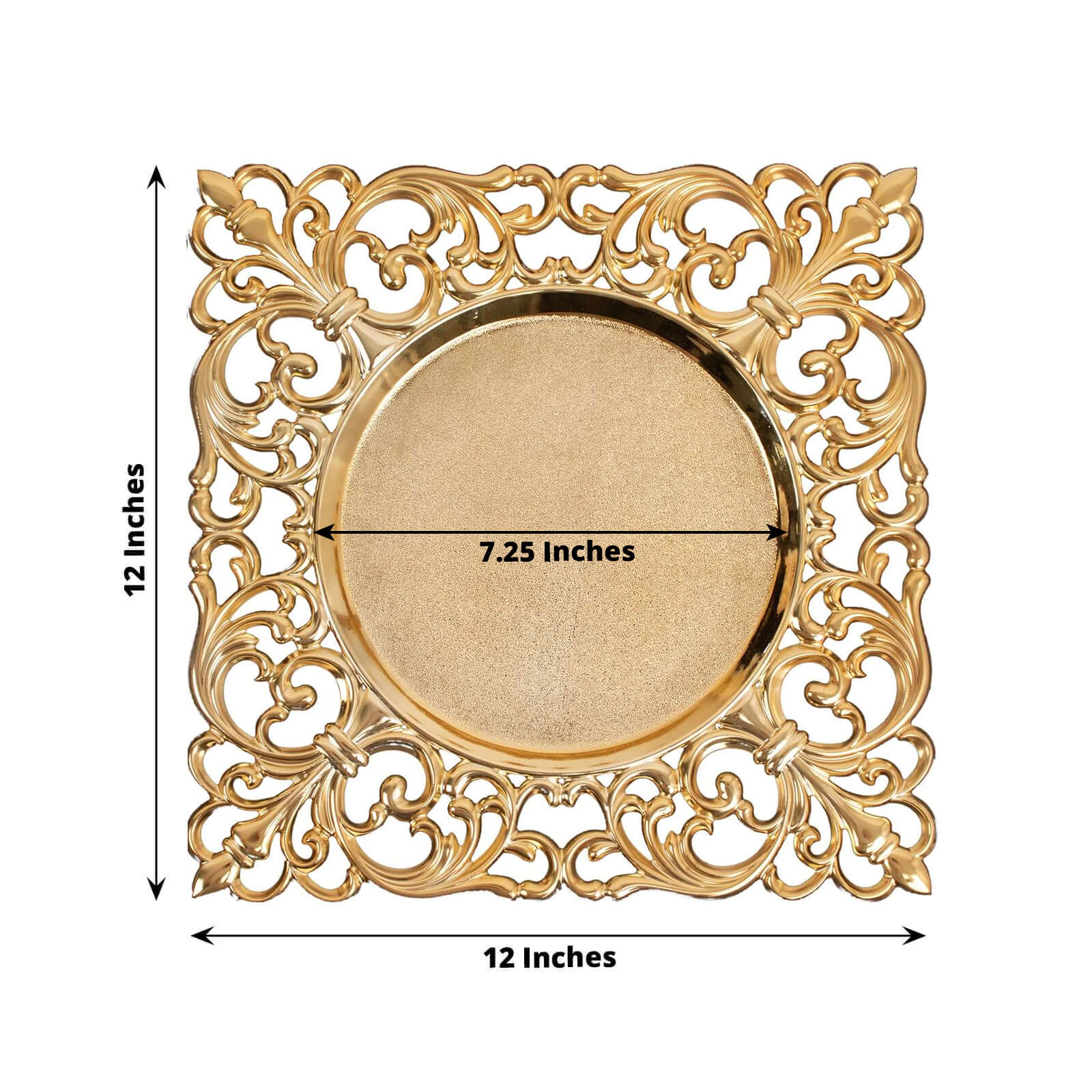 6-Pack Acrylic Charger Plates 12" Square Gold with Hollow Lace Border - Event Tabletop Decorative Charger Tableware - Image 3