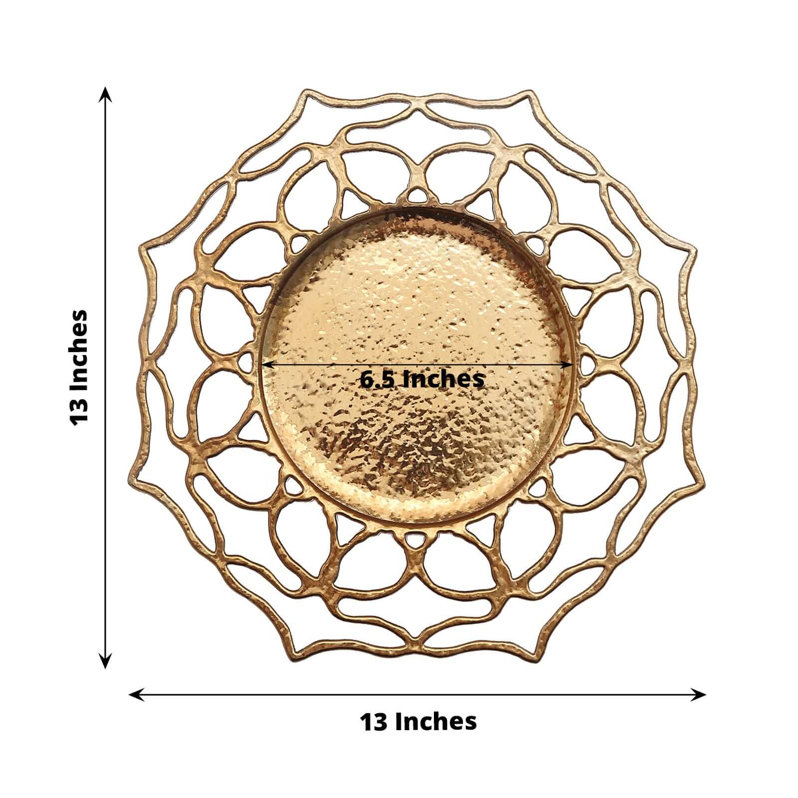 6-Pack Acrylic Charger Plates 13" Round Gold Floral Cutout Design - Hollow Flower Plastic Decorative Dinner Party Charger Tableware - Image 3