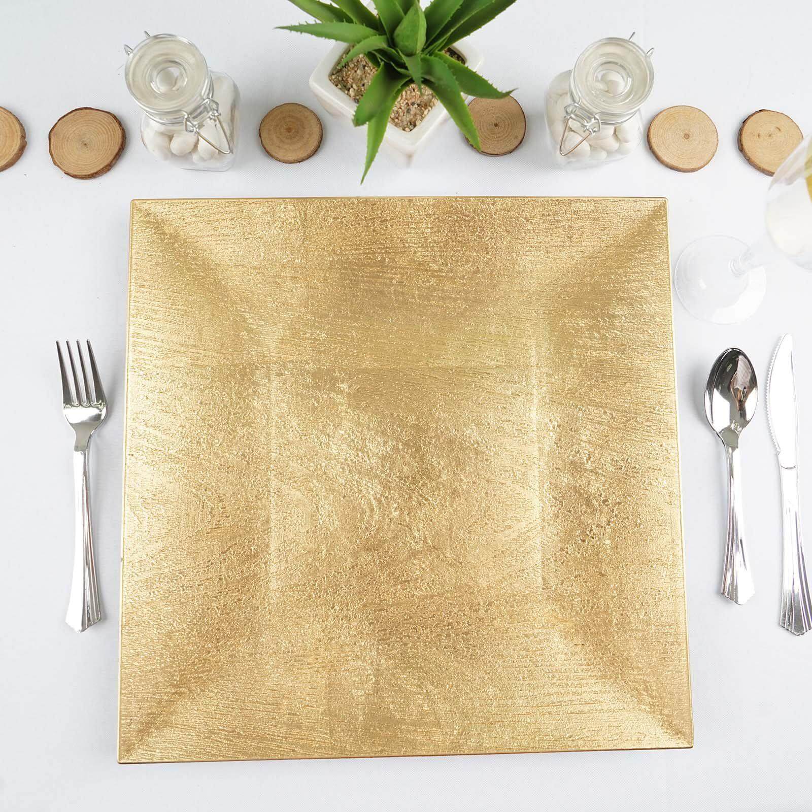 Alternative view of 6-Pack Acrylic Charger Plates 12" Square Gold with Embossed Wood Grain - Boho Chic Dinner Party Decor Charger Tableware