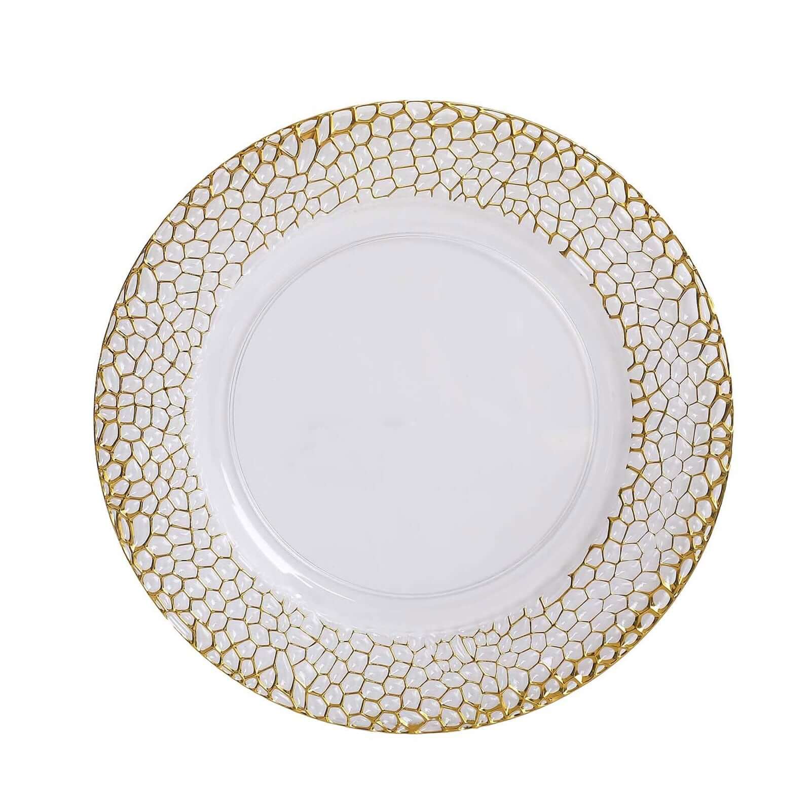 6-Pack Acrylic Charger Plates 13" Round Clear with Gold Hammered Rim - Decorative Plastic Charger Tableware - Image 6