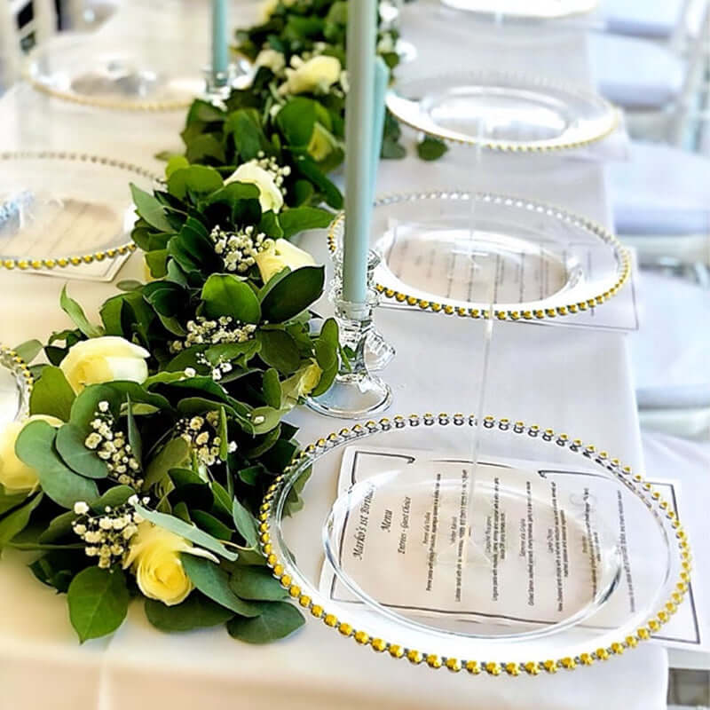6-Pack Acrylic Charger Plates 13" Round Clear with Gold Beaded Rim - Decorative Dinner Party Serving Plates - Image 6
