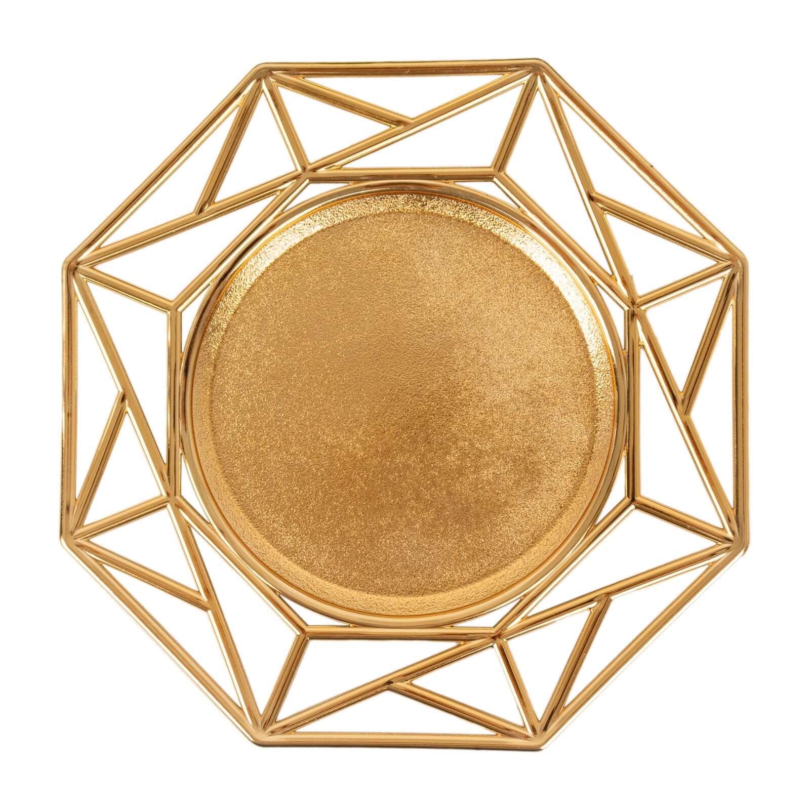 6-Pack Acrylic Charger Plates 13" Octagon Metallic Gold with Hollow Geometric Rim - Plastic Disposable Decorative Chargers - Image 8
